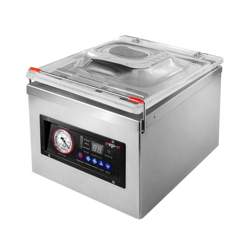 Pakowarka Mega-M zgrzewarka próżniowa 1-komorowa zgrzew 26cm wydajność 7,2m3/h 1-listwa do sklepu gastronomii 1szt.
