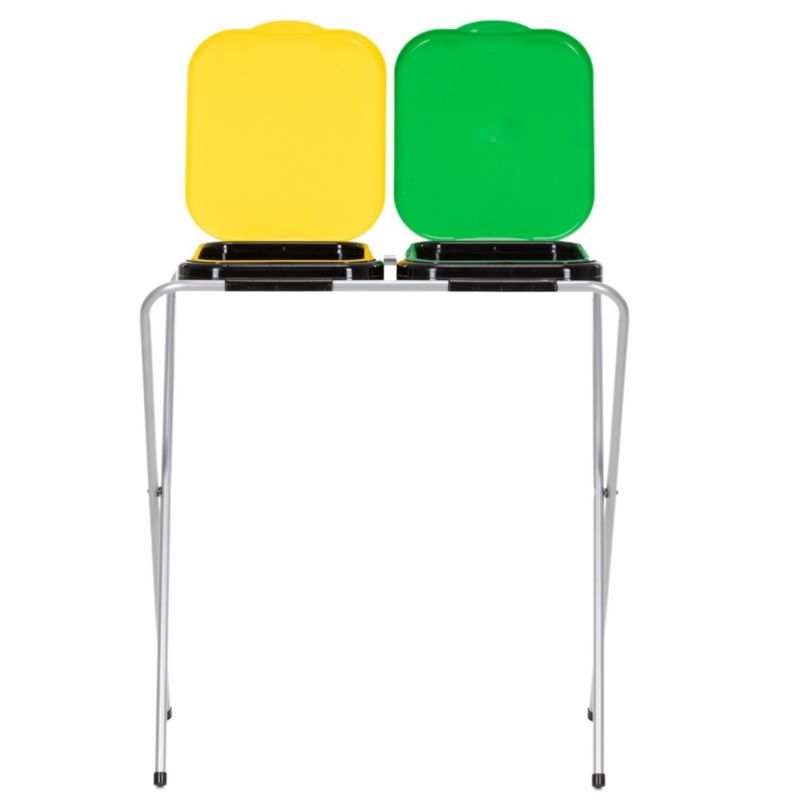 Stojak z pokrywami na dwa worki do segregacji odpadów, Springos kosz na śmieci na stelażu 1 szt.