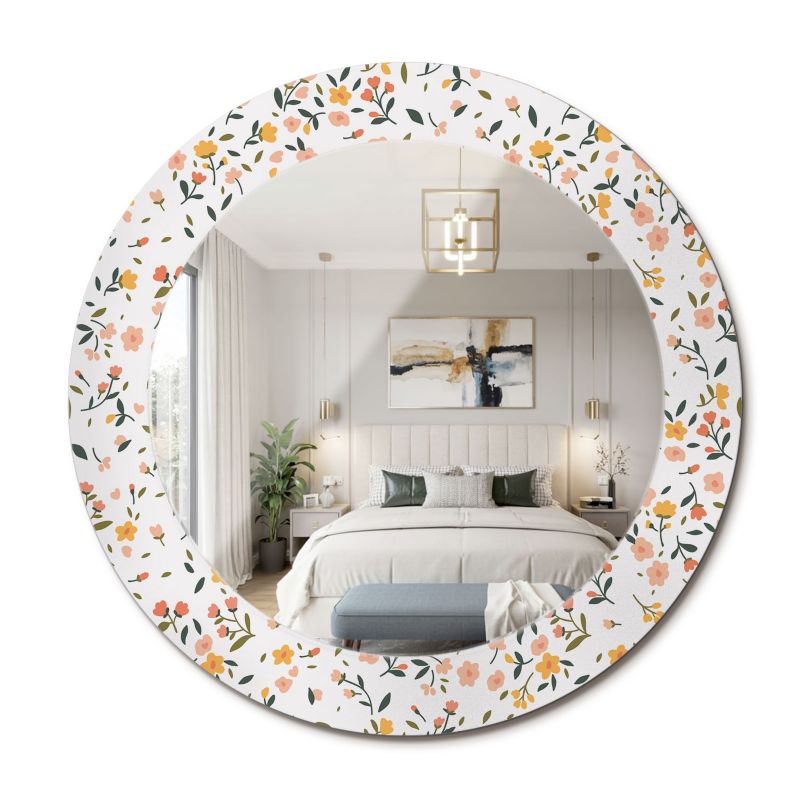 Lustro Wiszące ArtPrintCave 60 cm Małe Kwiatki w Szklanej Ramie z Nadrukiem do Garderoby 1 szt.