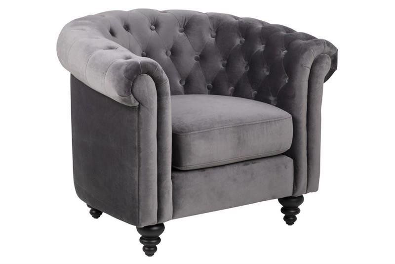 Fotel uszak Charlietown ACTONA welur szary pikowany nowoczesny glamour do salonu 1 szt.