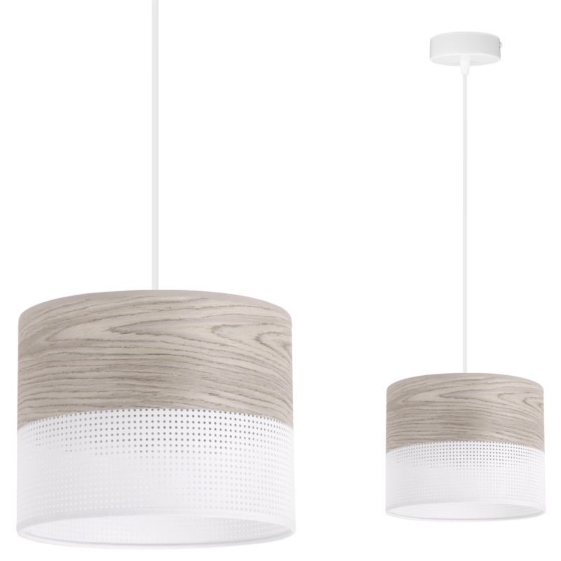 Lampa sufitowa wisząca Light Home LH Wood 1x E27 60W fornir dąb bielony/biały klosz 20cm 1szt.