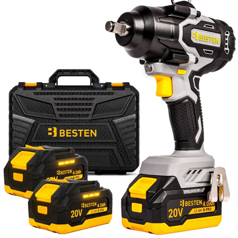 Klucz udarowy akumulatorowy BESTEN BE-2892 bezszczotkowy 20V 800 Nm 3 biegi, Smart-Loosening, 2x4.0Ah B-PRO, LED, walizka 1 szt.