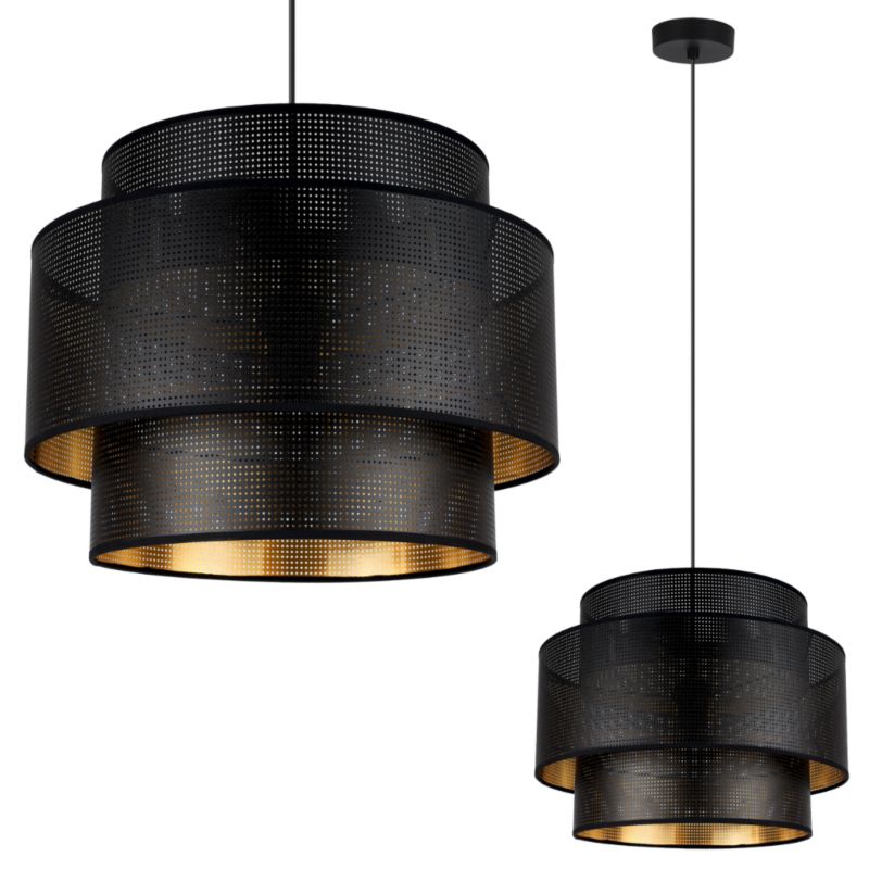 Lampa sufitowa wisząca Light Home LH Asti Trio 1x E27 60W klosz siatka 35cm czarny/złoty podstawa czarna 1szt.