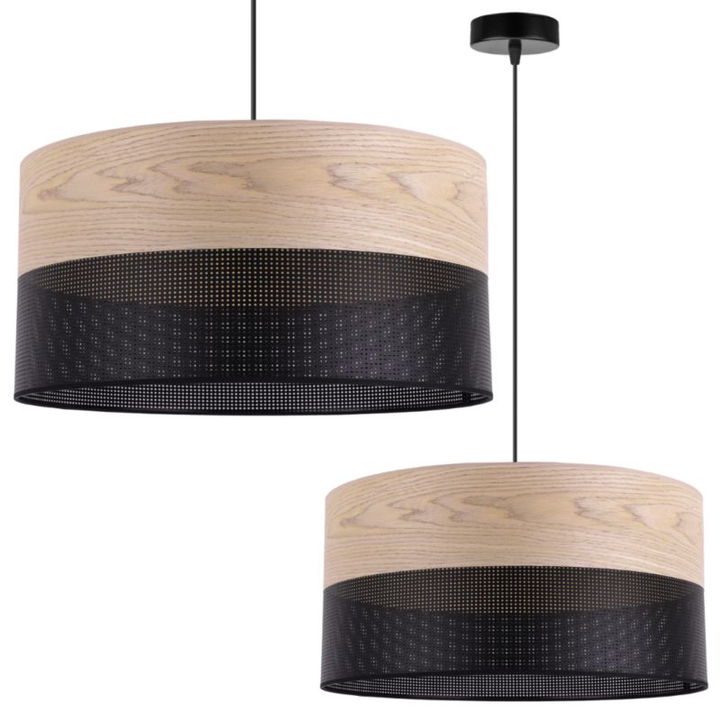 Lampa sufitowa wisząca Light Home LH Wood 1x E27 60W fornir dąb klasyczny/czarny klosz 44cm 1szt.
