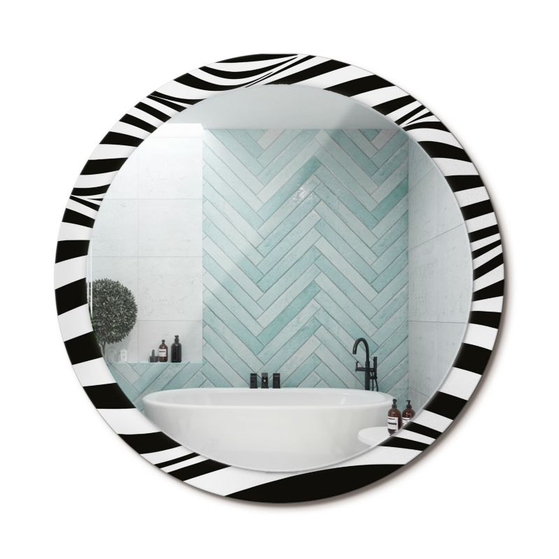 Lustro z Nadrukiem Okrągłe ArtPrintCave 100 cm Abstrakcyjna Fala Elegancka Szklana Rama do Małych Pomieszczeń 1 szt.