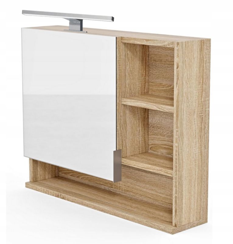 Szafka łazienkowa z lustrem i półkami Better Home, 60 x 50 x 14 cm, Oświetlenie LED, Dąb sonoma, Prawa, 1 szt.
