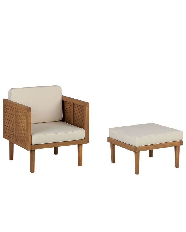 Fotel ogrodowy z otomaną Baratti Drewno akacjowe Jasne drewno 1 kpl