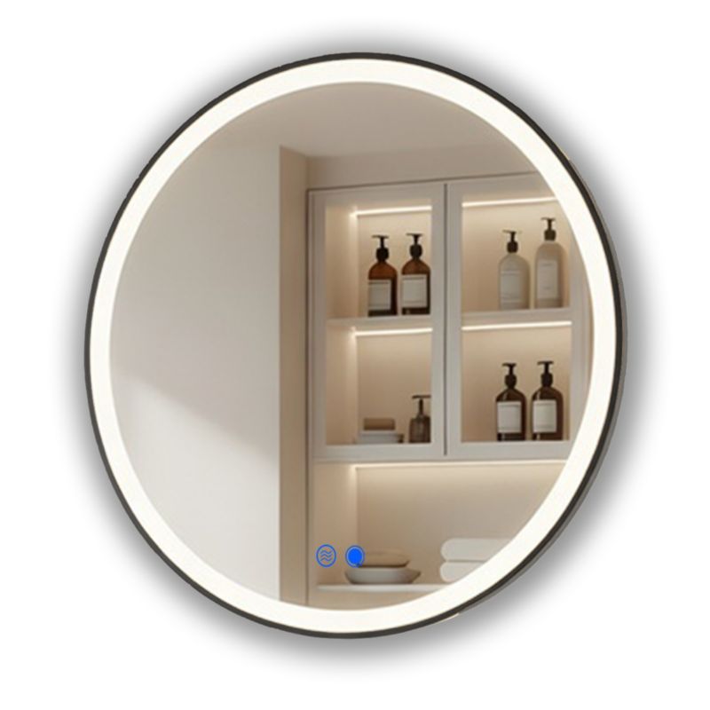 Lustro łazienkowe LED okrągłe 60 cm ARTFORMA podświetlane, antypara, dotykowe, czarny matowy