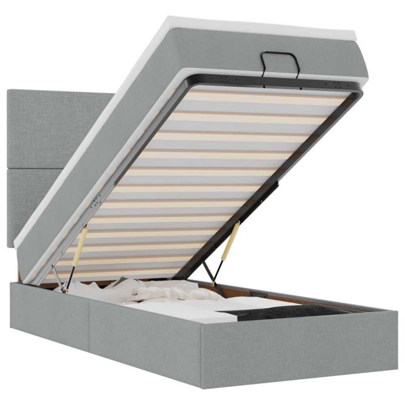 Łóżko otomana z materacem jasnoszare tkanina WaszeMeble 100x200 WM-3313050 1 szt.