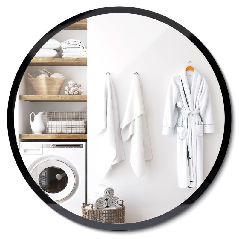 Lustro Okrągłe ArtPrintCave 90 cm Wiszące W Białej Ramie Dekoracyjne Do Salonu Łazienki Sypialni 1 szt.