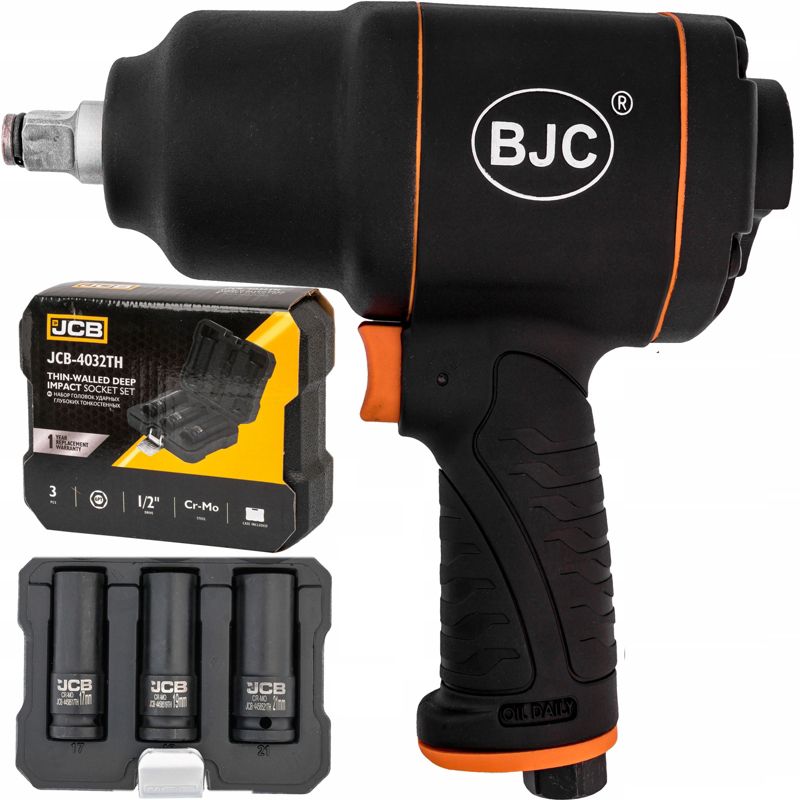 Klucz pneumatyczny BJC udarowy do kół 1/2" + nasadki do felg 17 19 21mm 1szt.