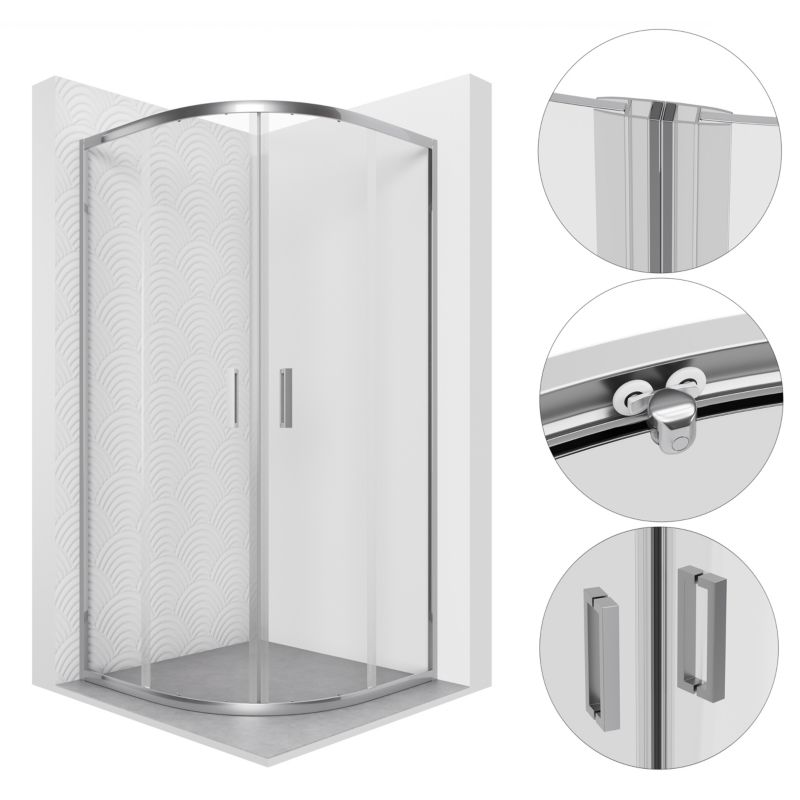 Kabina prysznicowa 80x80 półokrągła przesuwna CAREX SEVANTE chrom 1 szt.