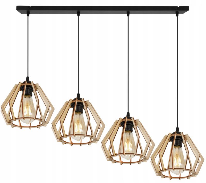 Lampa sufitowe wisząca Light Home LH Timber drewno diament 4x E27 60W czarny 1szt.