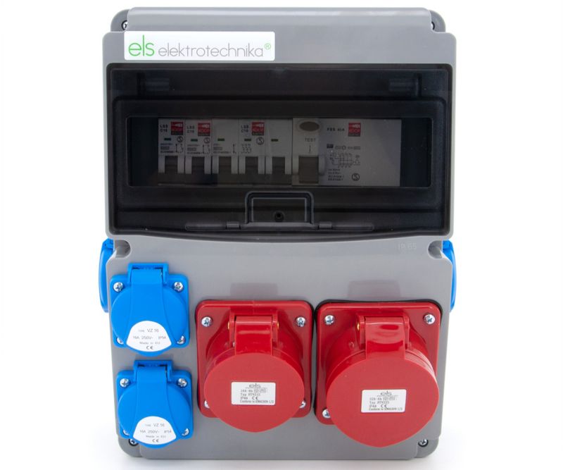 Rozdzielnica budowlana skrzynka elektryczna ELS Elektrotechnika 11NO42C11C1F 32A 16A 2x230V, z zabezpieczeniem C16 i FI40/4 1 szt.