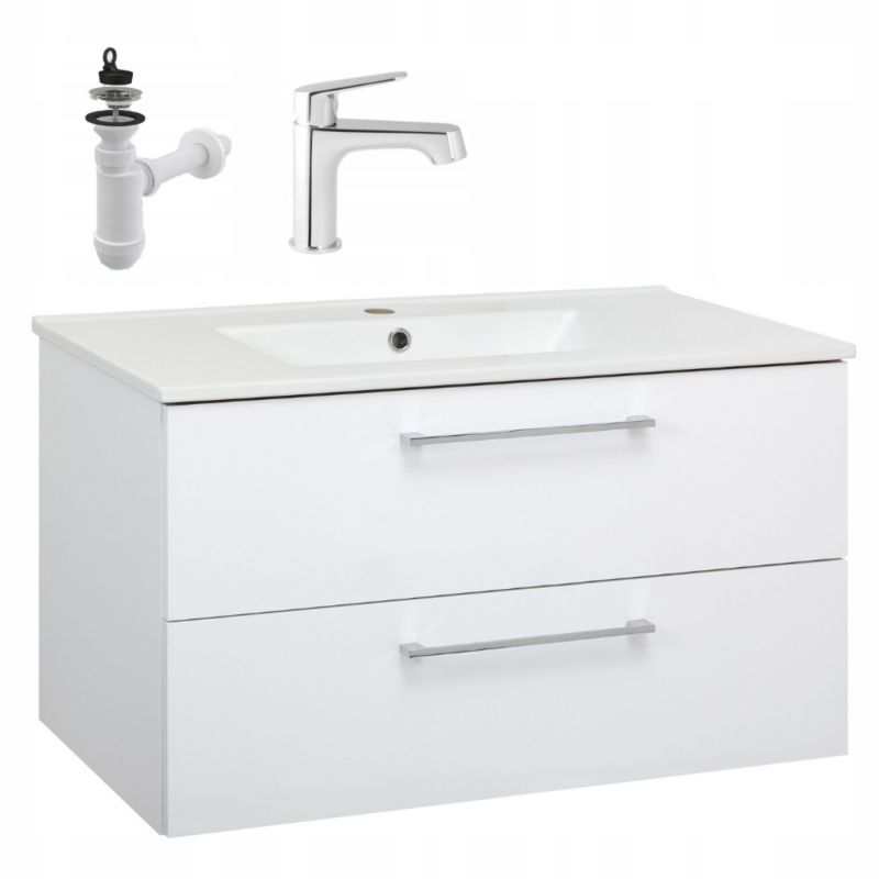 Szafka Łazienkowa Stamar z Umywalką 800 mm Wisząca Biała Połysk Bateria Wysoka 1 szt