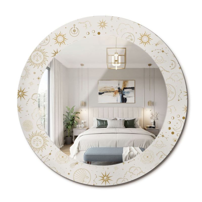 Lustro z Nadrukiem Okrągłe ArtPrintCave 60 cm Mistyczny Wzór Ozdobna Rama Szklana z Printem do Łazienki 1 szt.