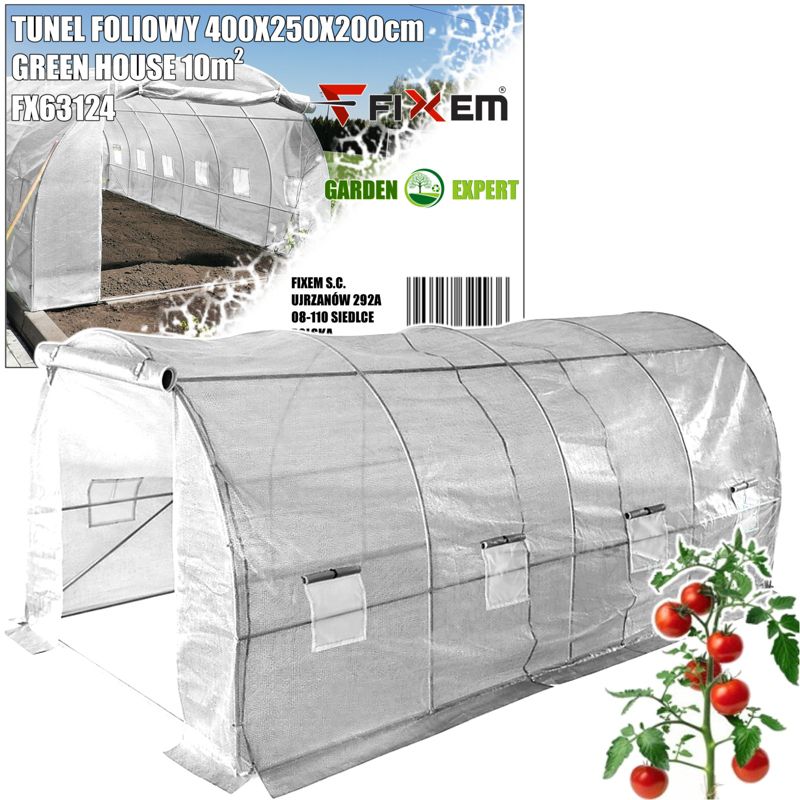 TUNEL FOLIOWY 4x2,5x2m BIAŁY Fixem 1sztuka