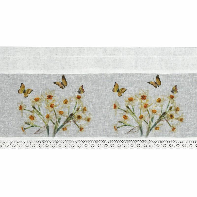 Firana zazdrostka FLORA Eurofirany 30 x 150 cm biała etamina z nadrukiem żonkili 1 szt.