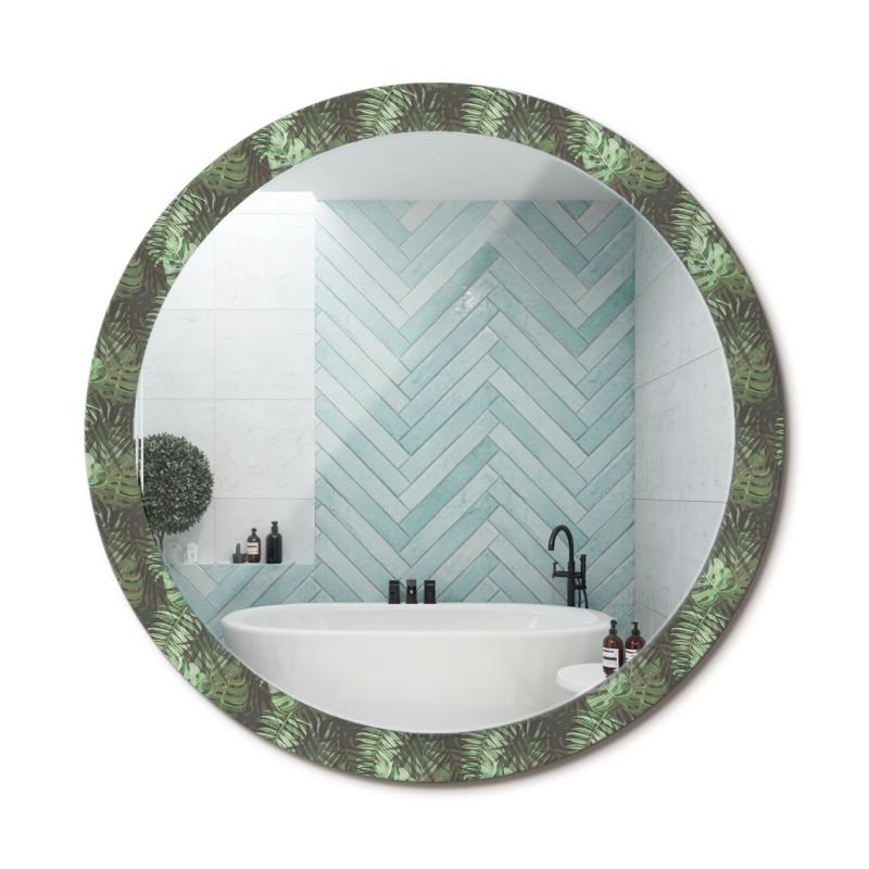 Lustro z Nadrukiem Okrągłe ArtPrintCave 100 cm Liście Tropikalne Ścienne Dekoracyjne do Salonu 1 szt.