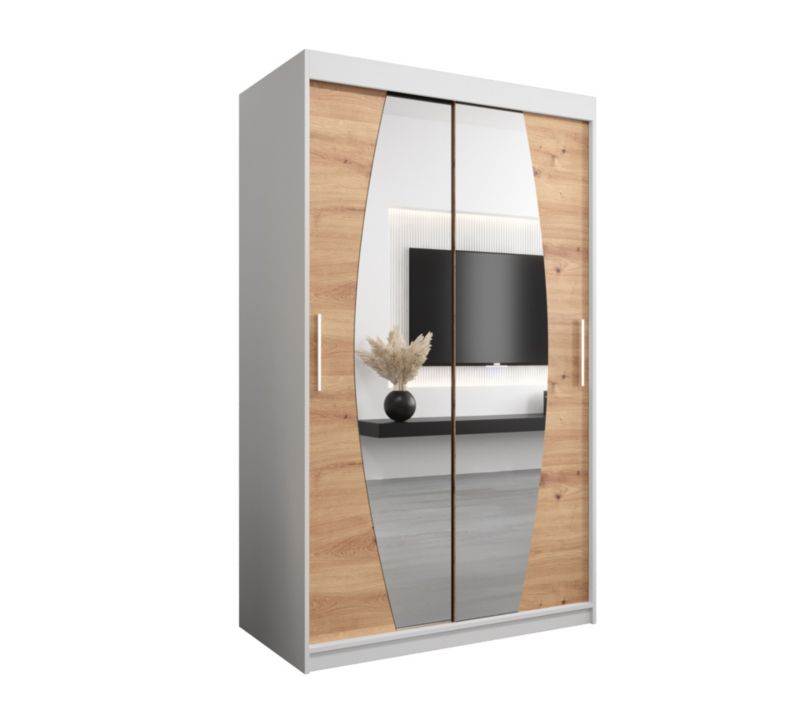 Szafa przesuwna Garderoba Abiks ELYPSE 120 biały mat + dąb artisan 1 szt.