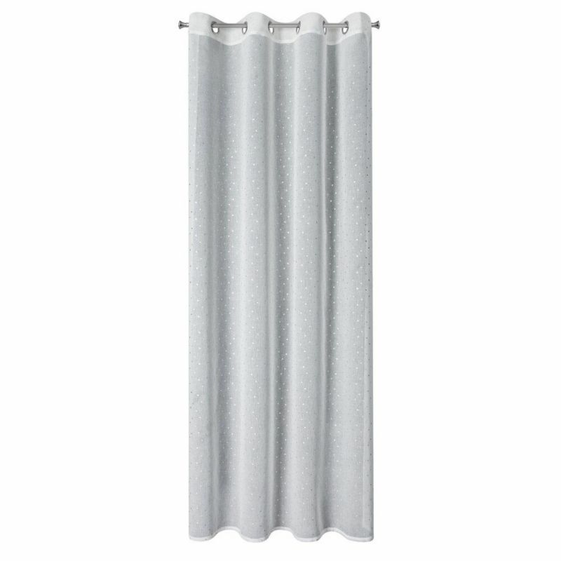 Firana GINA Eurofirany 140 x 250 cm srebrzysta z błyszczącej etaminy zdobiona nadrukiem serduszek 1 szt.