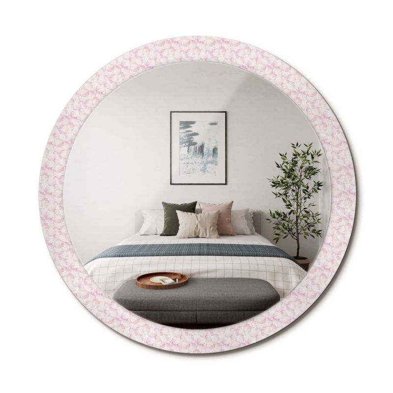 Lustro Okrągłe z Nadrukiem ArtPrintCave 90 cm Płatki Kwiatów Ozdobna Rama Szklana z Printem do Łazienki 1 szt.