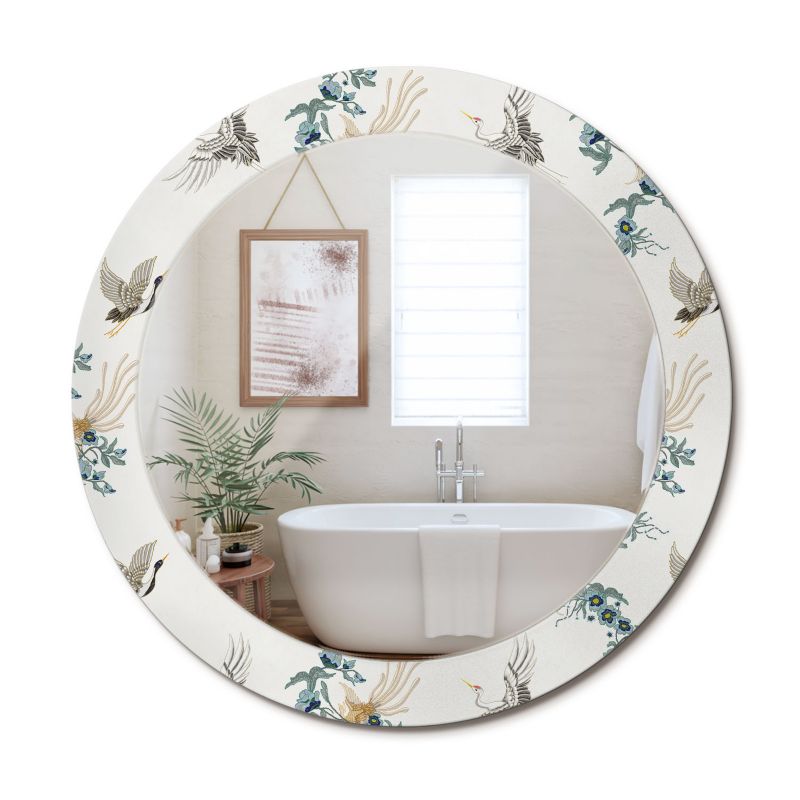 Lustro Okrągłe ArtPrintCave 70 cm Chińskie Ptaki w Szklanej Ramie z Nadrukiem do Garderoby 1 szt.