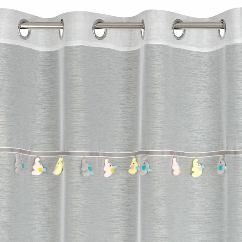 Firana KIDS 2 Eurofirany 140x250 cm kremowa z etaminy zdobiona trójwymiarowymi słonikami 1 szt.