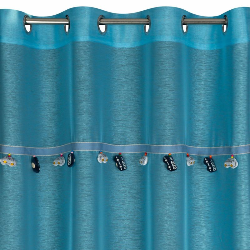 Firana CAR 2 Eurofirany 140x250 cm niebieska z etaminy zdobiona trójwymiarowymi samochodzikami 1 szt.