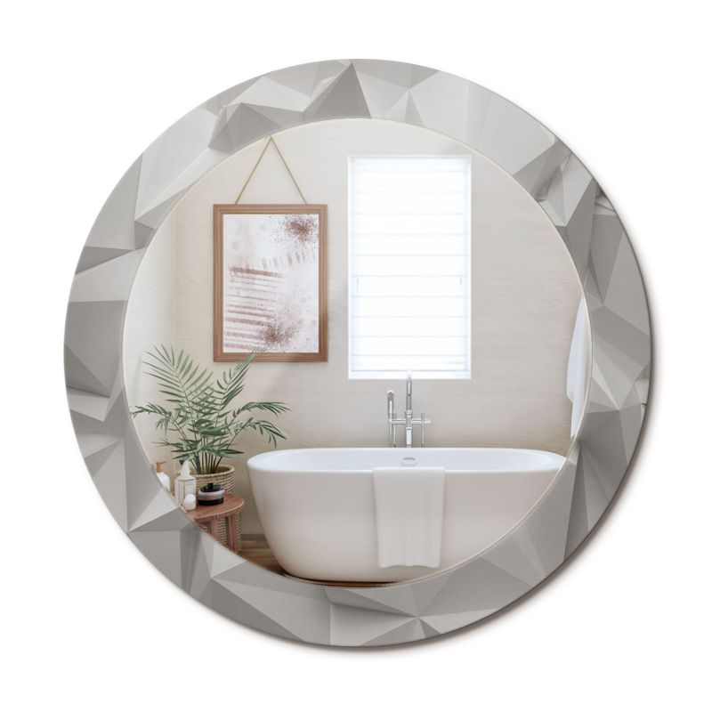 Lustro Dekoracyjne Okrągłe ArtPrintCave 70 cm Abstrakcyjny Biały Kryształ Ścienne Dekoracyjne do Salonu 1 szt.