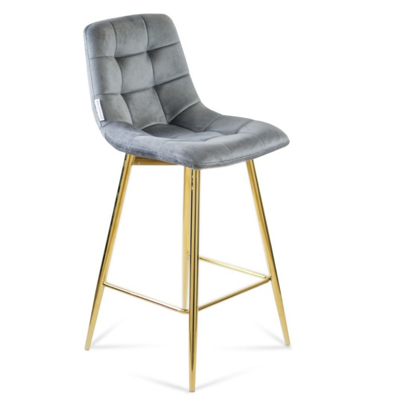 Hoker tapicerowany z oparciem Bettso Ben szary na złotej nodze 1szt.
