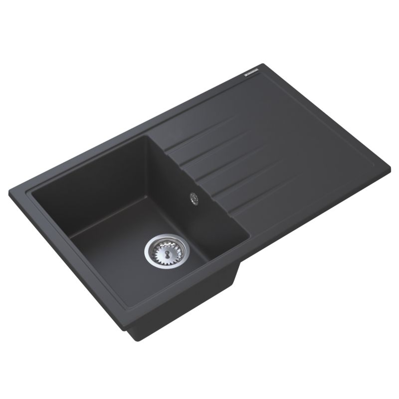 Zlewozmywak Granitowy Jednokomorowy Granitan Zlew Eris Czarny Do Kuchni Zestaw Zlew Syfon 1 kpl.