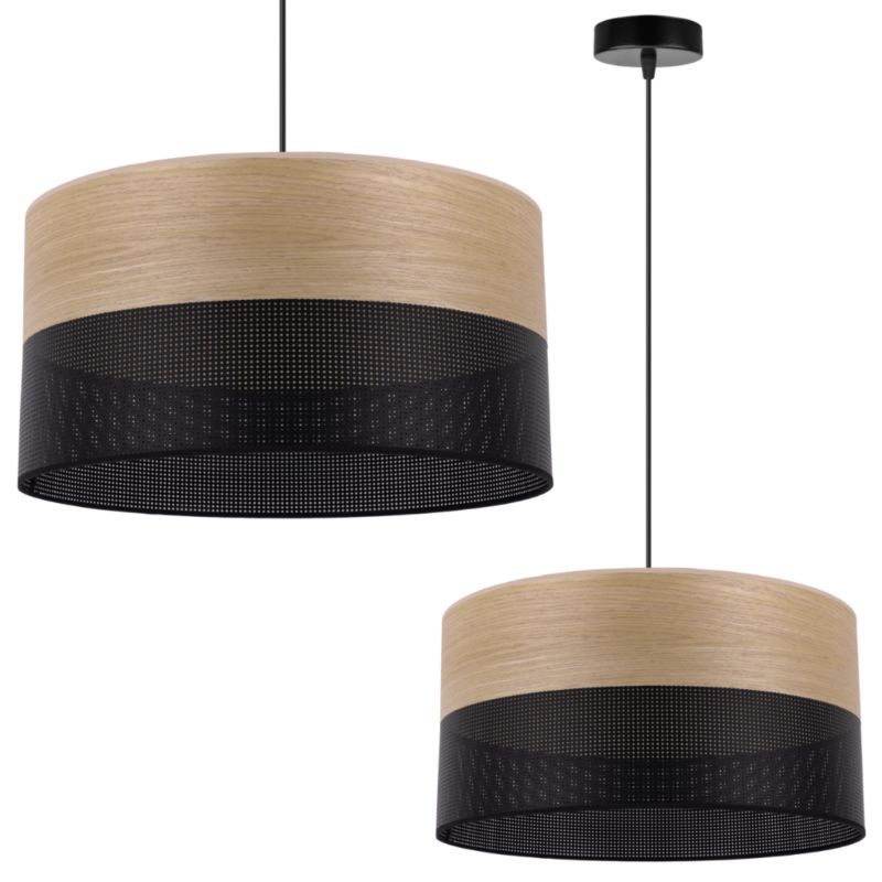Lampa sufitowa wisząca Light Home LH Wood 1x E27 60W fornir dąb złocisty/czarny klosz 40cm 1szt.
