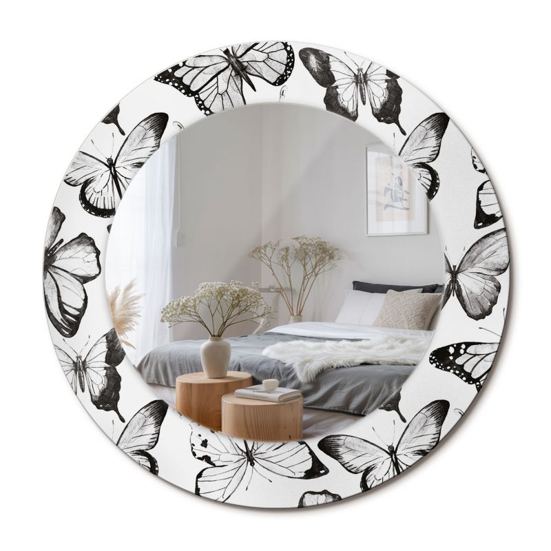 Lustro z Nadrukiem Okrągłe ArtPrintCave 50 cm Motyle z Drukowaną Ramką do Przedpokoju 1 szt.