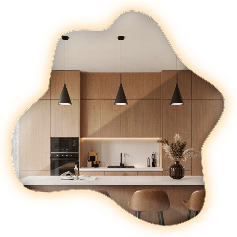 Lustro Nieregularne LED ArtPrintCave 58 x 58 cm Asymetryczne Organiczne Ciepłe Podświetlanie Do Garderoby Salonu 1 szt.