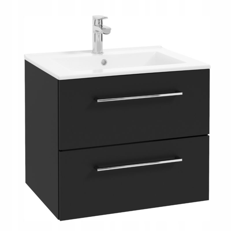 Szafka Łazienkowa Stamar z Umywalką 600 mm Czarna Mat Szuflady Bateria Chrom Wysoka 1 szt