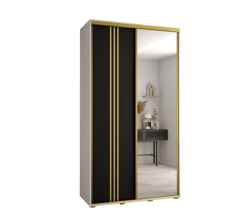 Szafa przesuwna Abiks DAVOS 7 wysoka szer.140cm gł.60cm biały/czarny/złoty 1szt.