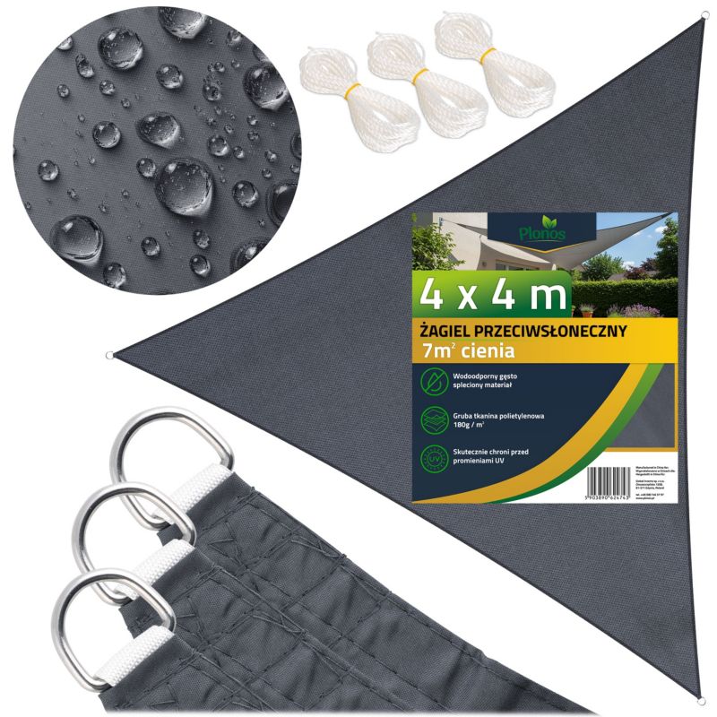Żagiel przeciwsłoneczny Plonos ogrodowy na taras wodoodporny trójkątny szary 1szt.