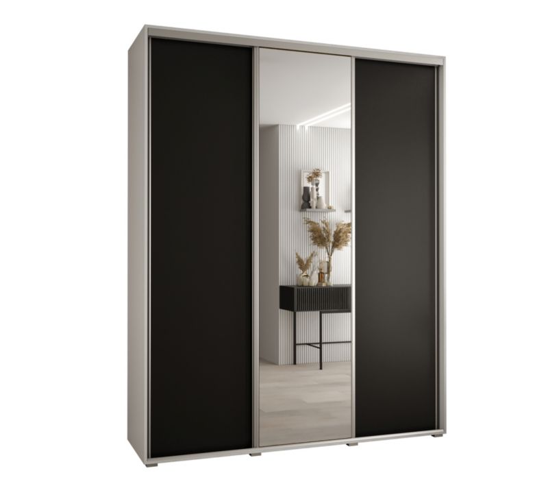 Szafa przesuwna Abiks DAVOS 3 wysoka szer.200cm gł.45cm biały/czarny/srebrny 1szt.