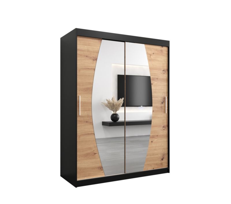 Szafa przesuwna Garderoba Abiks ELYPSE 150 czarny mat + dąb artisan 1 szt.