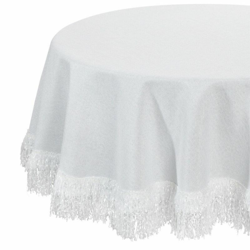 Elegancki obrus JASPER Eurofirany okrągły 180 cm biały z frędzelkami 1 szt.