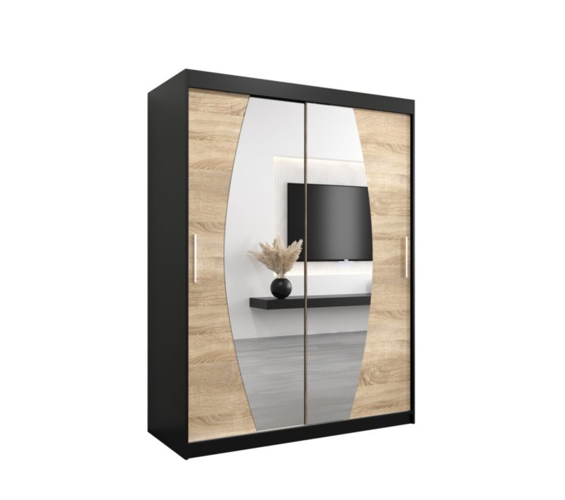 Szafa przesuwna Garderoba Abiks ELYPSE 150 czarny mat + dąb sonoma 1 szt.
