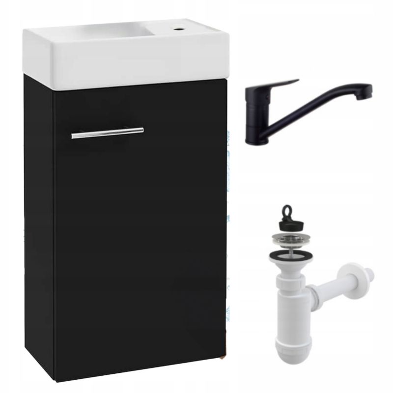 Szafka Łazienkowa Stamar 400 mm Wisząca z Umywalką Czarny Mat Bateria Czarna 1 szt