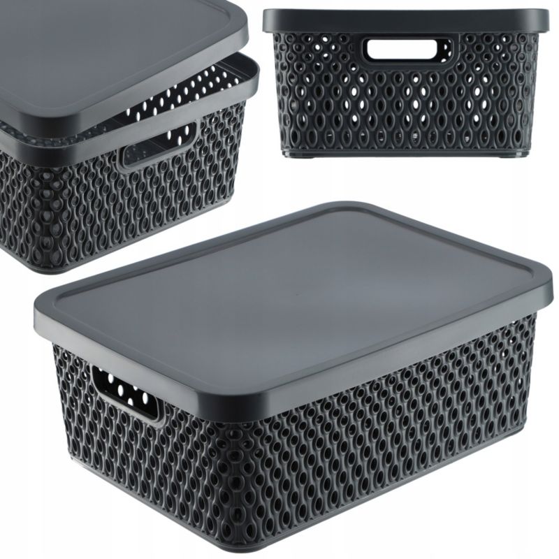 Koszyk KADAX Z Pokrywą Organizer Pojemnik Do Przechowywania Pudełko 12L Szary 1 szt.