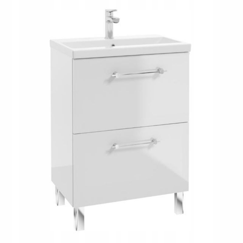 Szafka Łazienkowa Stamar z Umywalką 500 x 400 mm Biały Połysk 2 Szuflady Stojąca Cichy Domyk 1 szt