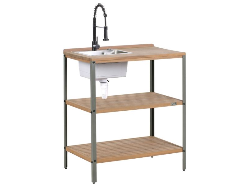 Wyspa kuchenna ogrodowa ze zlewem Ivrea Certyfikowane drewno akacjowe Brązowy/ czarny 1 szt.