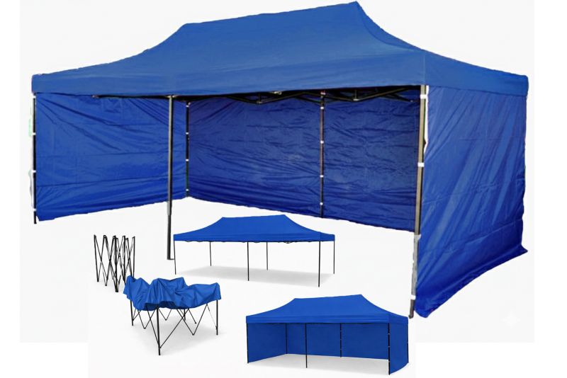 Namiot Handlowy 3x6 Mocne Namioty 50 kg Pawilon ekspresowy ogrodowy targowy składany automatyczny imprezowy Niebieski 1 szt.