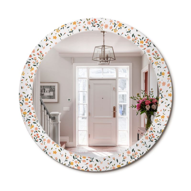 Lustro Wiszące ArtPrintCave 80 cm Małe Kwiatki w Szklanej Ramie z Nadrukiem do Garderoby 1 szt.
