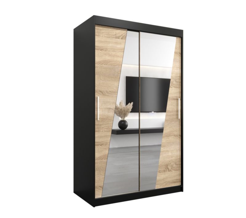 Szafa przesuwna Garderoba Abiks RHOMB 120 czarny mat + dąb sonoma 1 szt.