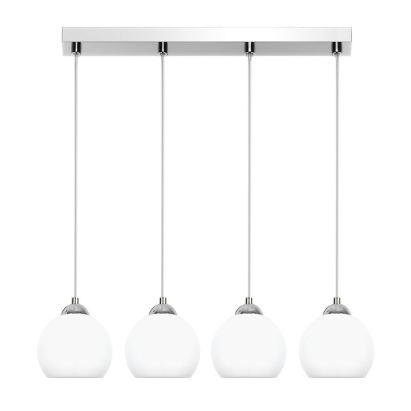 Lampa wisząca sufitowa LED 4xE27 chrom nowoczesna listwa z białymi kloszami MOKA SILVER 13-671